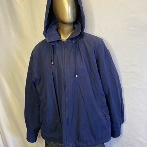 London Fog Blue Raincoat with Hood and Drawstring